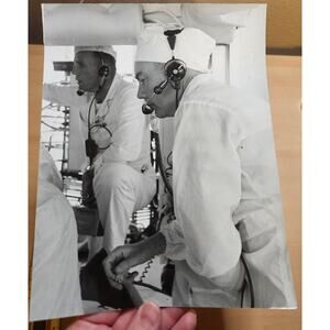 Vintage NASA 8x10 B&W Photo Wally Schirra & Thomas Stafford Gemini 6 White Room